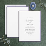 Elegant Lila lavender & White Typography Wedding W Kaart<br><div class="desc">Een prachtige typografische trouwuitnodiging voor een zomer- of herfstbruiloft. Dit prachtige, elegante ontwerp is voorzien van een lila lavender rand rond een witte uitnodiging, met moderne typografie in zacht-zwart. Een eenvoudig, minimalistisch ontwerp. Hartelijk dank voor uw steun aan ons kleinbedrijf, dat waarderen we echt! We zijn zo blij dat je...</div>