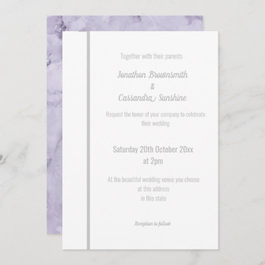 ELEGANT LILA MATERIAAL, SILVER WEDDING INVITATION KAART (Voorkant / Achterkant)