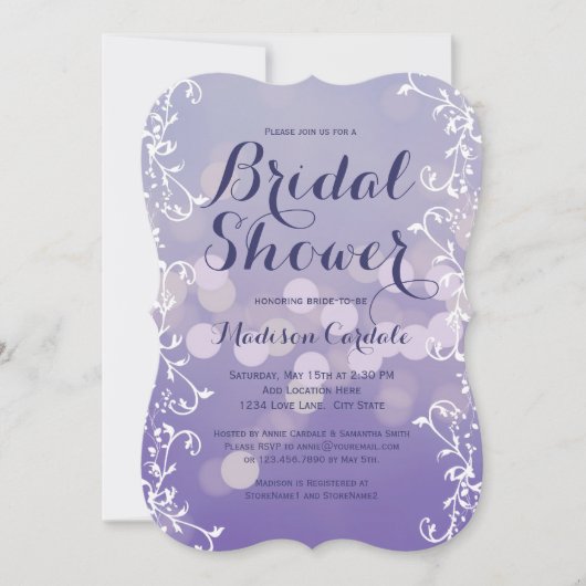 Elegant Lila Paars Bridal Shower Invitations Kaart (Voorkant)