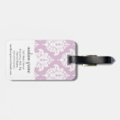 Elegant Lila Paars Damask gepersonaliseerd Bagagelabel (Achterkant horizontaal)