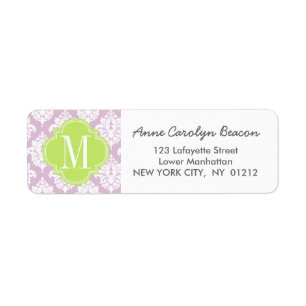 Elegant Lila Paars Damask gepersonaliseerd Etiket