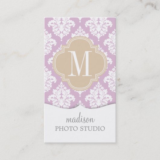Elegant Lila Paars Damask gepersonaliseerd Visitekaartje (Voorkant)