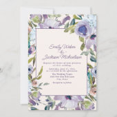 Elegant Lila Paars Dusty Blue Floral Wedding Kaart (Voorkant)
