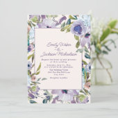 Elegant Lila Paars Dusty Blue Floral Wedding Kaart (Staand voorkant)