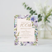 Elegant Lila Paars Floral 100e verjaardag Kaart (Staand voorkant)