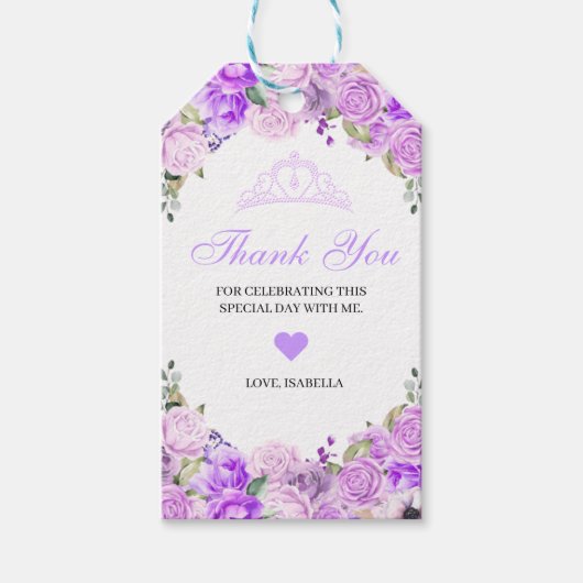 Elegant Lila Paars Floral Dank je cadeau Labels Cadeaulabel (Voorkant)
