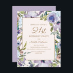 Elegant Lila Paars Floral Greenery 21st Birthday Kaart<br><div class="desc">Mooie en elegante lila paarse florale en groene botanische waterverf 21e verjaardag op een roomwitte achtergrond.</div>