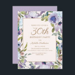 Elegant Lila Paars Floral Greenery 30th Birthday Kaart<br><div class="desc">Mooie en elegante lila paarse florale en groene botanische waterverf op een crème/witte achtergrond voor de 30e verjaardag van de feestdag.</div>