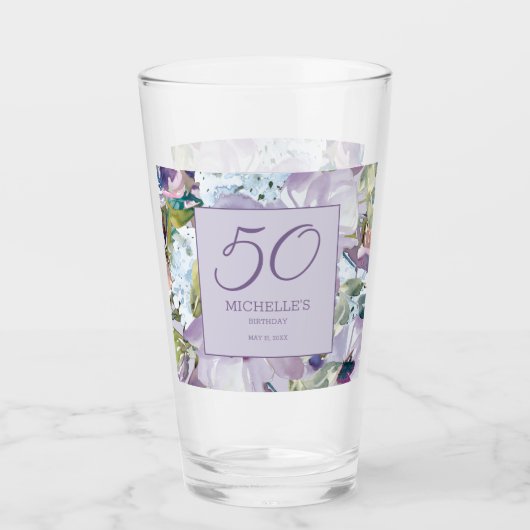 Elegant Lila Paars Floral Greenery 50th Birthday Glas (Voorkant)