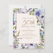 Elegant Lila Paars Floral Greenery 50th Birthday Kaart (Voorkant)