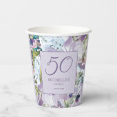 Elegant Lila Paars Floral Greenery 50th Birthday Papieren Bekers (Achterkant)