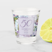 Elegant Lila Paars Floral Greenery 50th Birthday Shot Glas (Voorkant)