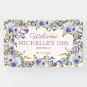 Elegant Lila Paars Floral Greenery 50th Birthday Spandoek (Horizontaal)