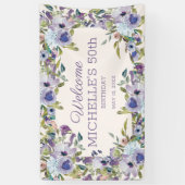 Elegant Lila Paars Floral Greenery 50th Birthday Spandoek (Verticaal)