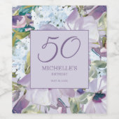 Elegant Lila Paars Floral Greenery 50th Birthday Wijn Etiket (Enkel label)