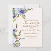 Elegant Lila Paars Floral Greenery Sweet 16 Kaart (Voorkant)