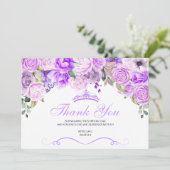 Elegant Lila Paars Floral Quinceanera Hartelijk da Bedankkaart (Staand voorkant)