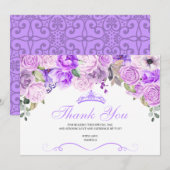 Elegant Lila Paars Floral Quinceanera Hartelijk da Bedankkaart (Voorkant / Achterkant)