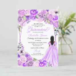 Elegant Lila Paars Floral Quinceanera Kaart