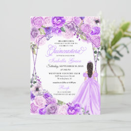 Elegant Lila Paars Floral Quinceanera Kaart