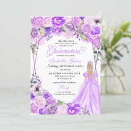 Elegant Lila Paars Floral Quinceanera Kaart