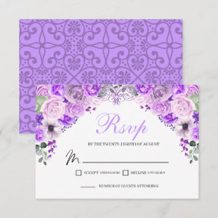 Elegant Lila Paars Floral RSVP Enclosure Kaart