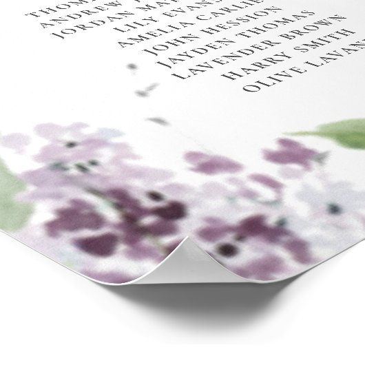Elegant Lila Paars Floral Wedding Seating Chart Poster (Hoek)