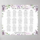 Elegant Lila Paars Floral Wedding Seating Chart Poster (Voorkant)