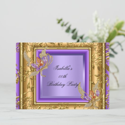 Elegant Lila Paars Gold Amber Birthday Partij 2a Kaart (Staand voorkant)