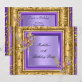 Elegant Lila Paars Gold Amber Birthday Partij 2a Kaart (Voorkant / Achterkant)