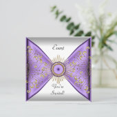 Elegant Lila Paars Gold White Event Party Kaart (Staand voorkant)