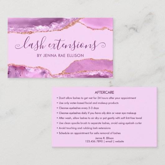 Elegant Lila Paars marmer Agate Lash Extension Visitekaartje (Voorkant / Achterkant)