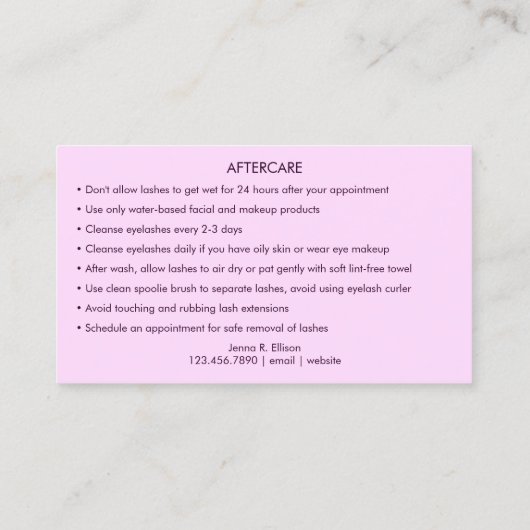 Elegant Lila Paars marmer Agate Lash Extension Visitekaartje (Achterkant)