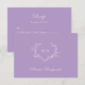 Elegant Lila Paars Monogram Wreath Wedding RSVP Kaartje (Voorkant / Achterkant)