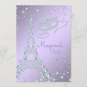 Elegant Lila Paars Parijs Maskerade Feest Kaart