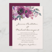 Elegant Lila Paars Plum Floral Script Weduwschap Kaart (Voorkant / Achterkant)