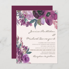 Elegant Lila Paars Plum Floral Script Weduwschap Kaart