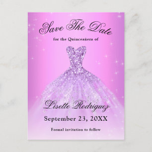 Elegant Lila Paars Quinceanera slaat de datum op Briefkaart