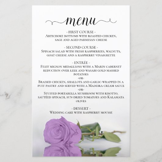 Elegant Lila Paars Roos Budget Wedding Menu (Voorkant)