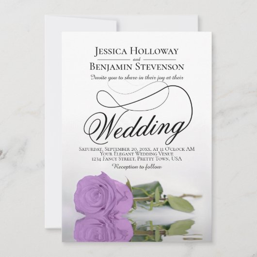 Elegant Lila Paars Roos Classy Script Weddenschap Kaart (Voorkant)