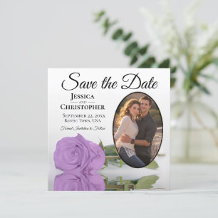 Elegant Lila Paars Roos & Oval Foto bruiloft Save The Date