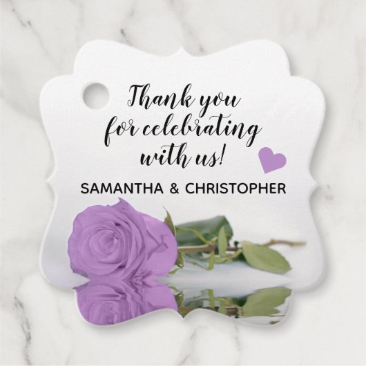 Elegant Lila Paars Roos Weddenschap Bedankt Bedankjes Labels (Voorkant)