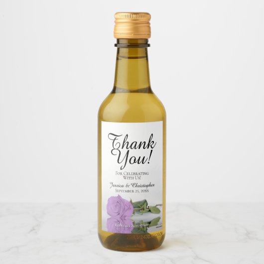 Elegant Lila Paars Roos Weddenschap Hartelijk dank Wijn Etiket (Voorkant)