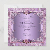 Elegant Lila Paars Roze Rose 70th Birthday Party Kaart (Achterkant)