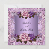 Elegant Lila Paars Roze Rose 70th Birthday Party Kaart (Voorkant)