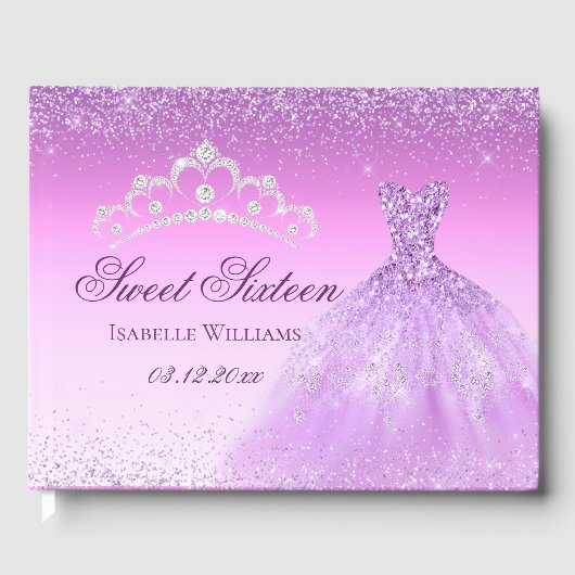 Elegant Lila Paars Sweet 16 Gastenboek (Voorkant)
