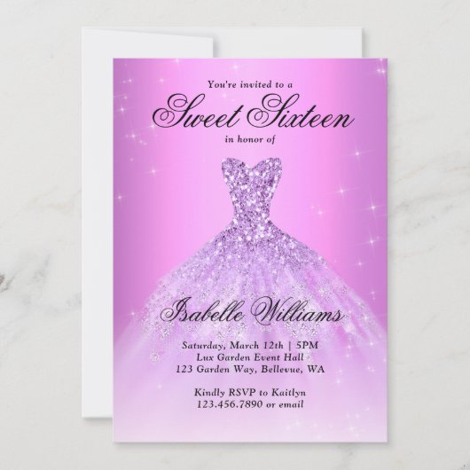 Elegant Lila Paars Sweet Sixteen 16e verjaardag Kaart (Voorkant)