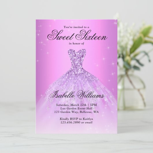 Elegant Lila Paars Sweet Sixteen 16e verjaardag Kaart (Staand voorkant)