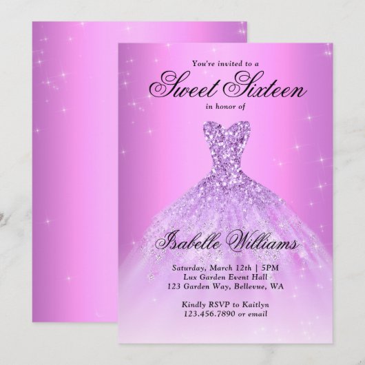 Elegant Lila Paars Sweet Sixteen 16e verjaardag Kaart (Voorkant / Achterkant)