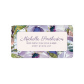 Elegant Lila Paarse Bloemen Groen Botanisch Etiket (Voorkant)